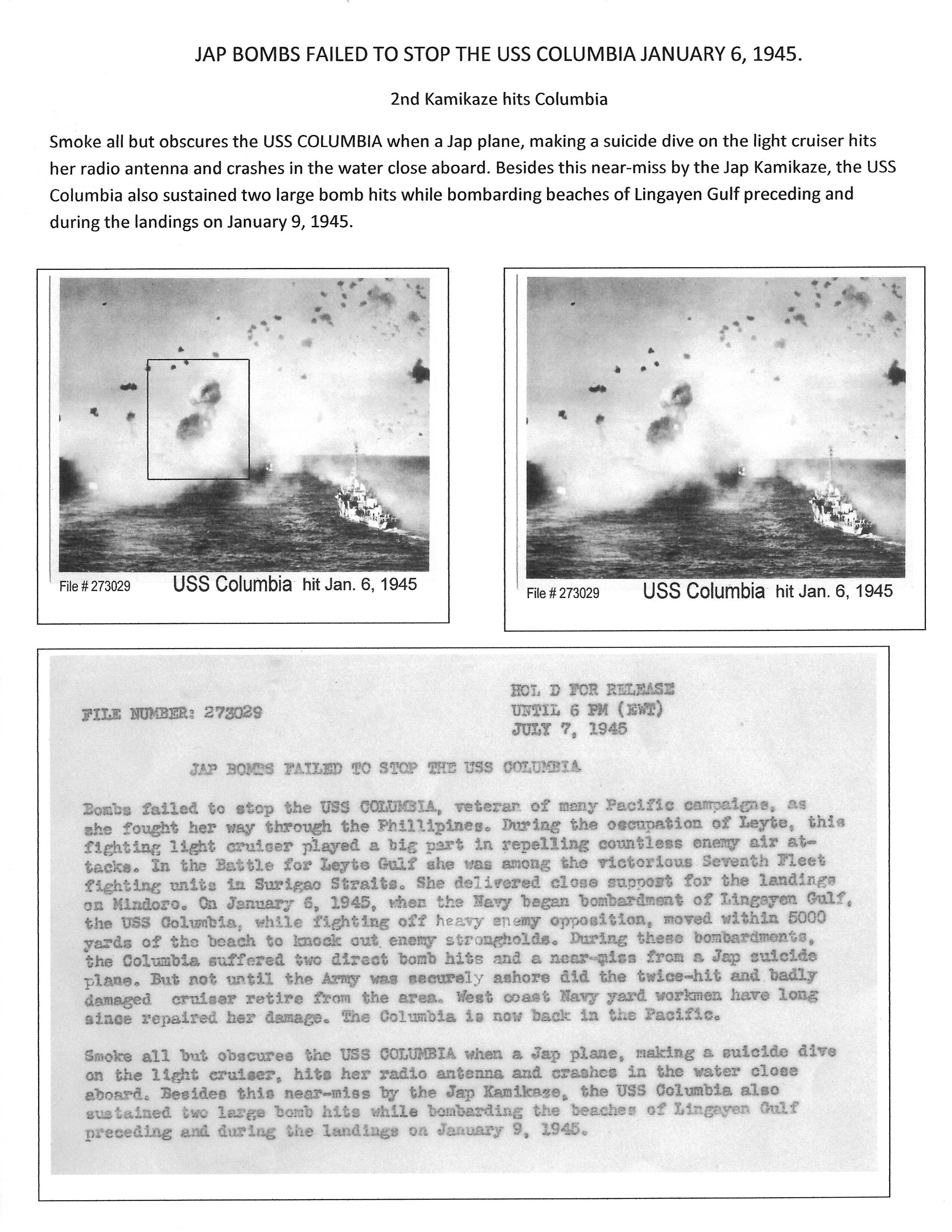 2nd kamikaze hit January 6, 1945 sheet 7