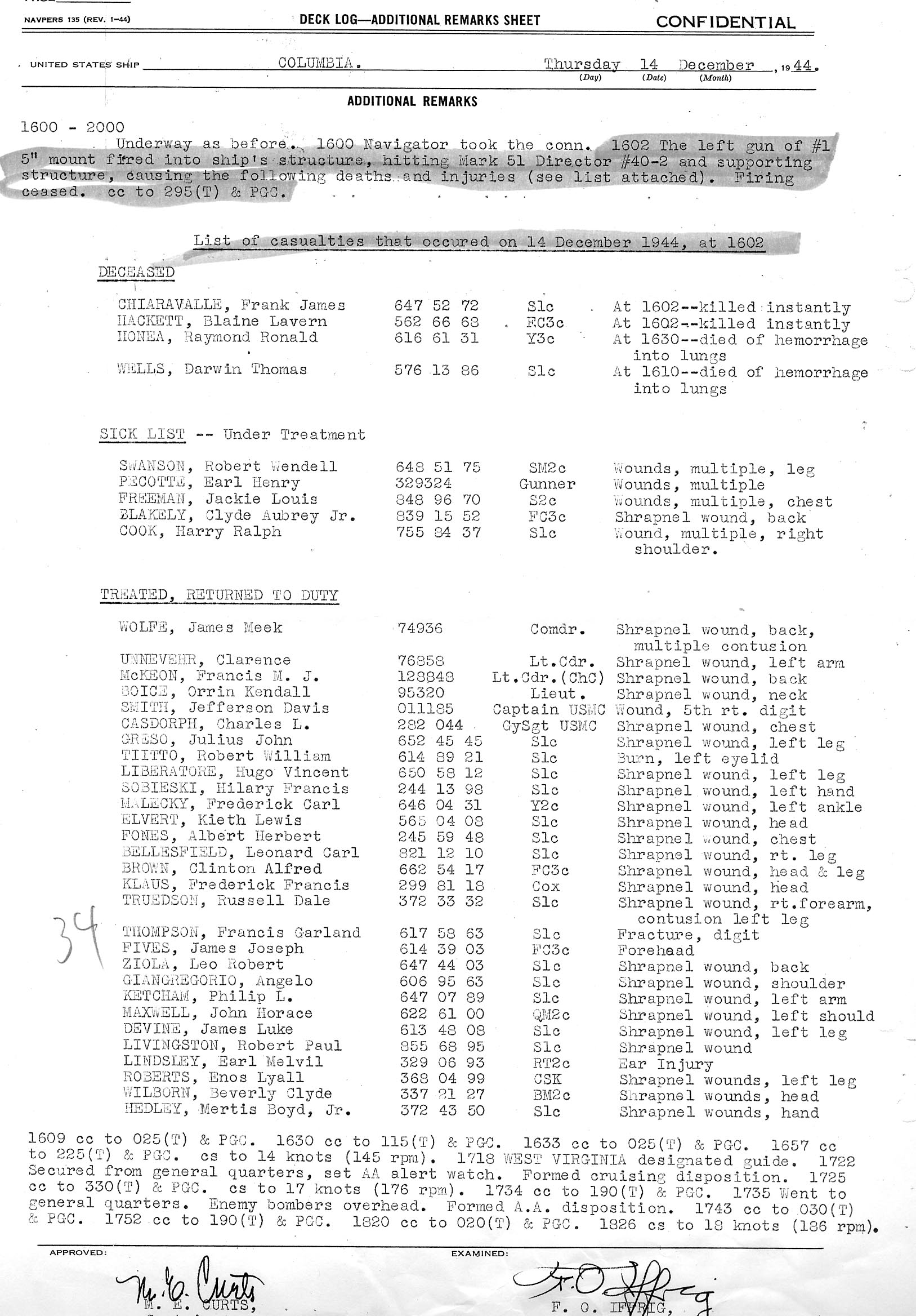 December 14, 1945 Gun accident sheet 2