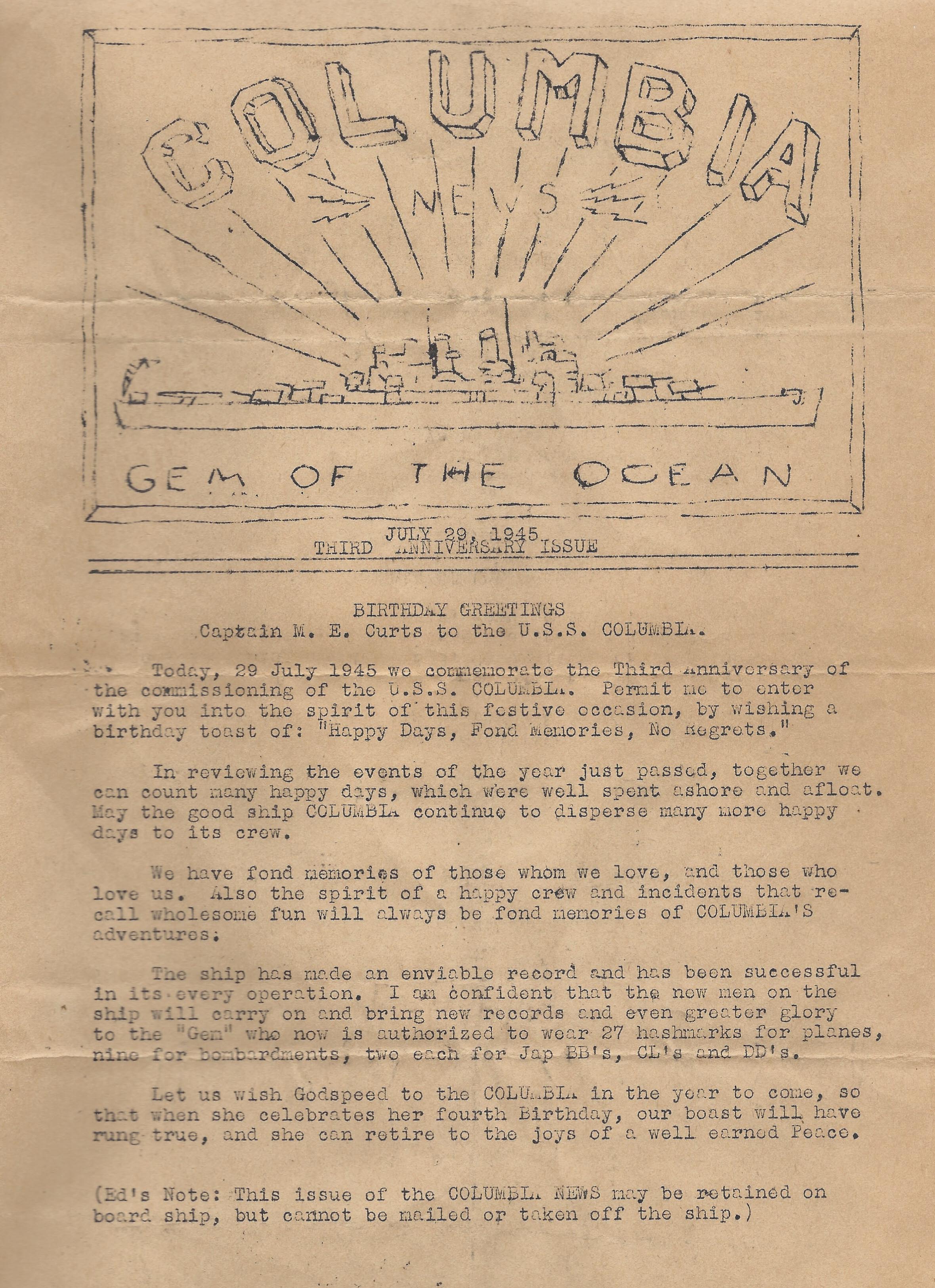 Gem newsletter July 29, 1945 page 1