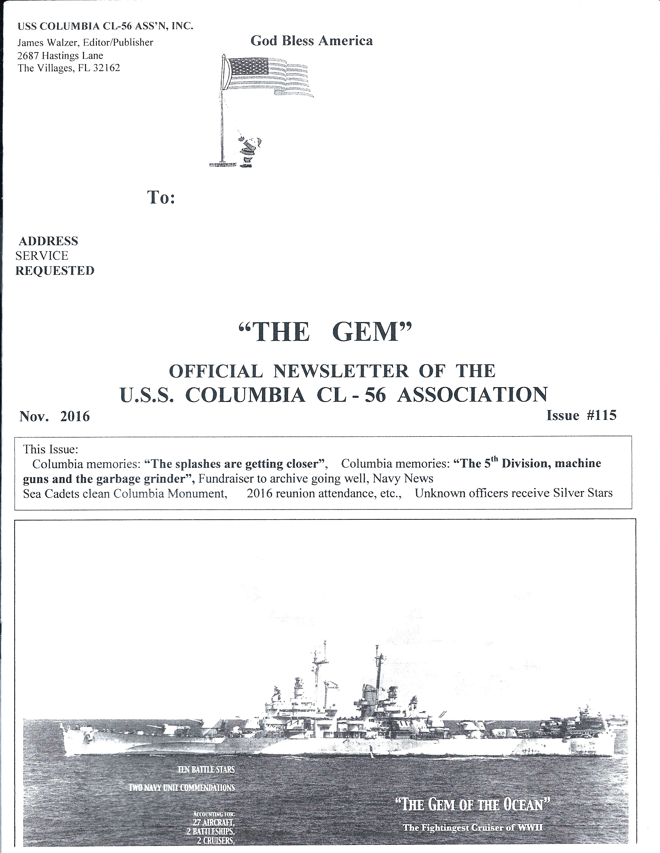 Cover of Nov. 2016 newsletter