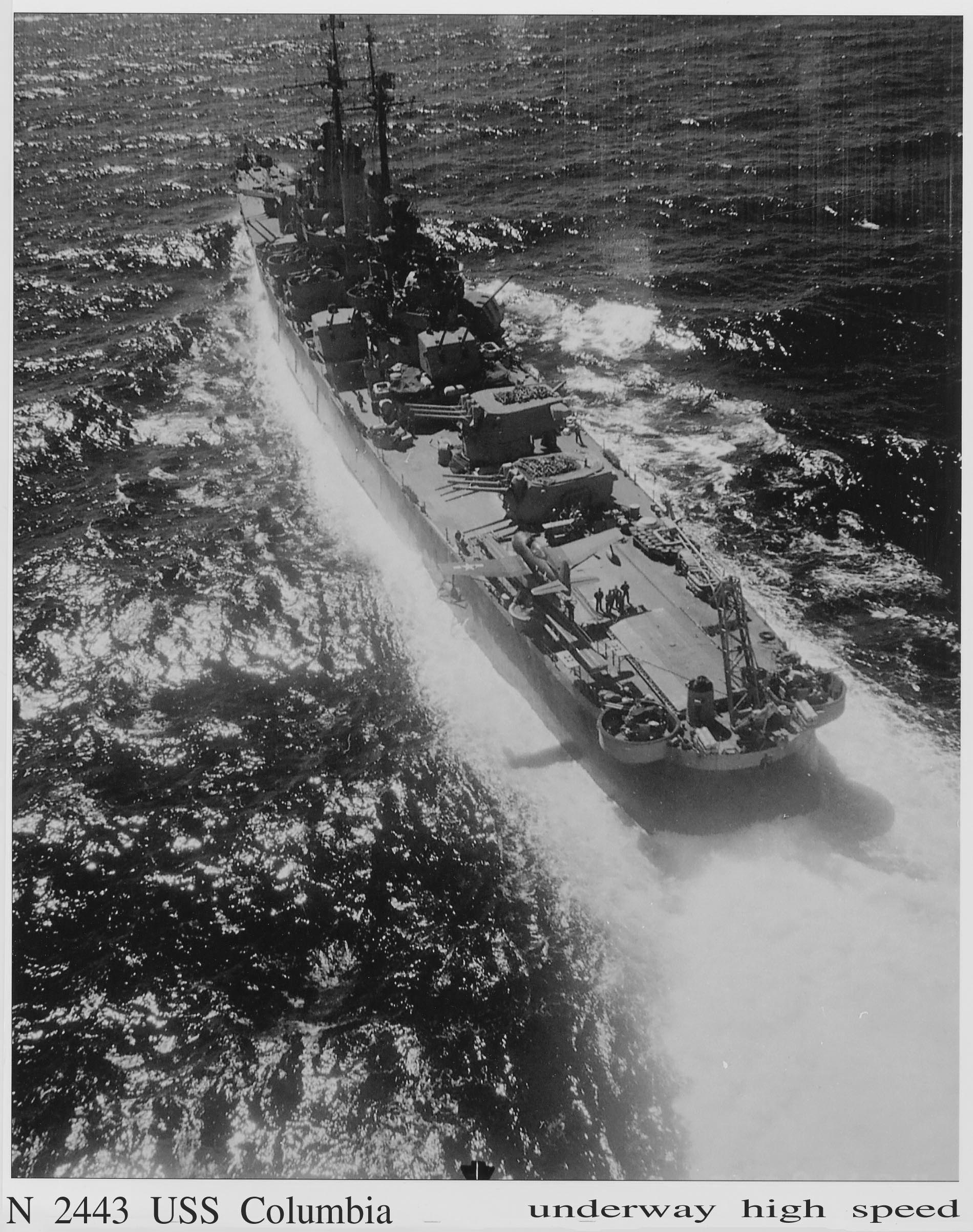 Columbia underway at high speed aerial view