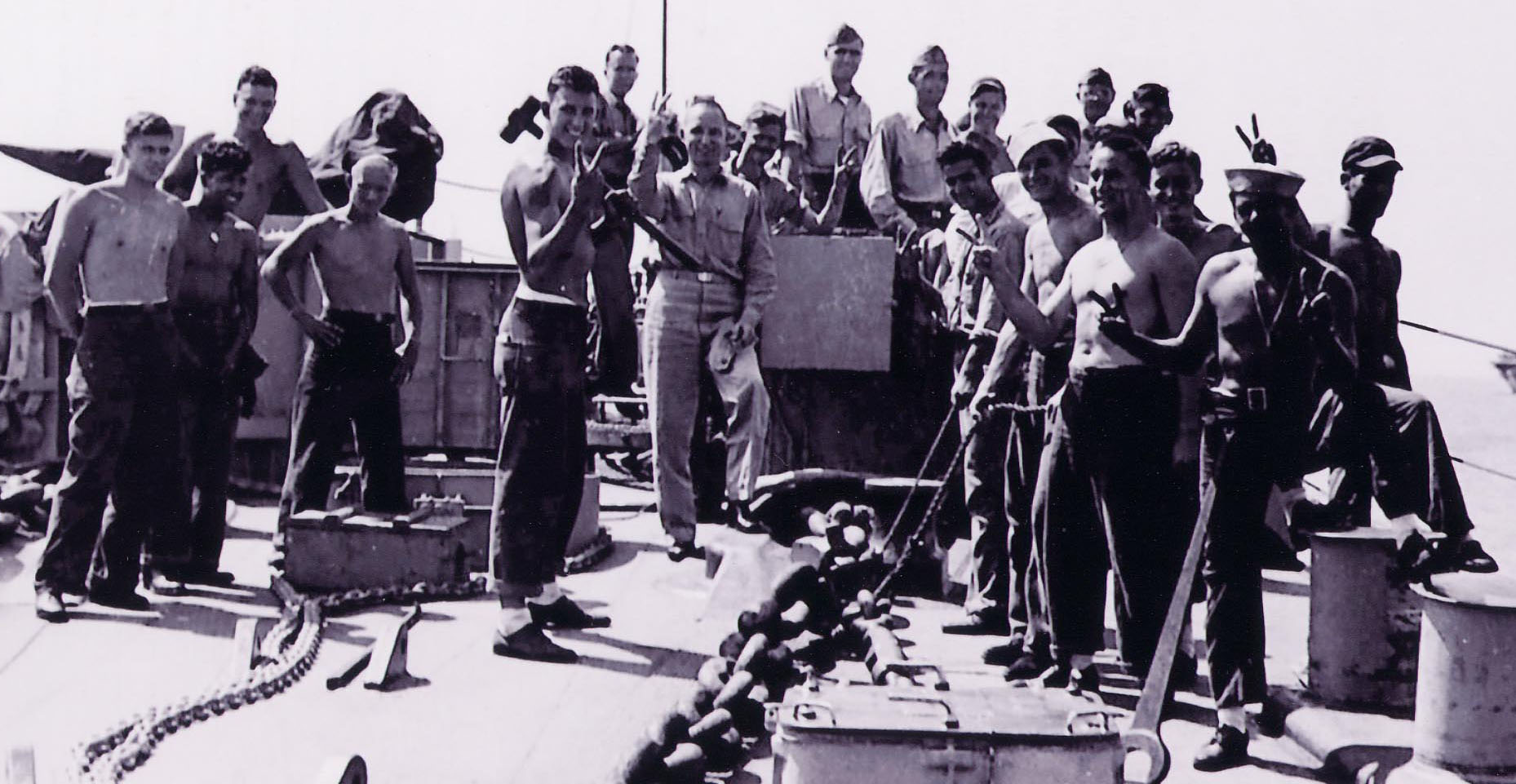 20 men give V for Victory August 16, 1945